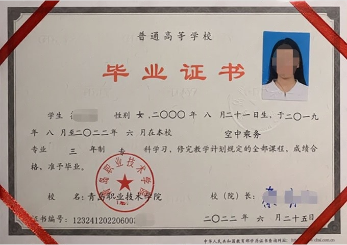 遂溪青岛职业技术学院毕业证样本图片