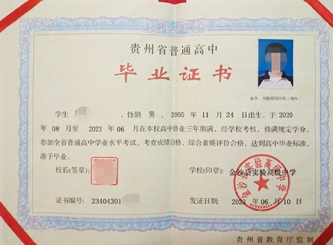 遂溪金沙县实验高级中学高中毕业证样本